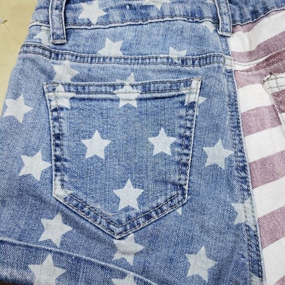 NWT Vanilla Star High Rise Flag Jean Shorts Size 0 USA American Flag Distressed - Picture 4 of 11